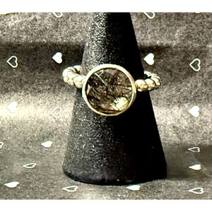 Authentic Pandora Rutile Quartz Bubble Stacking Ring 925 Silver #190619BRU 5.5